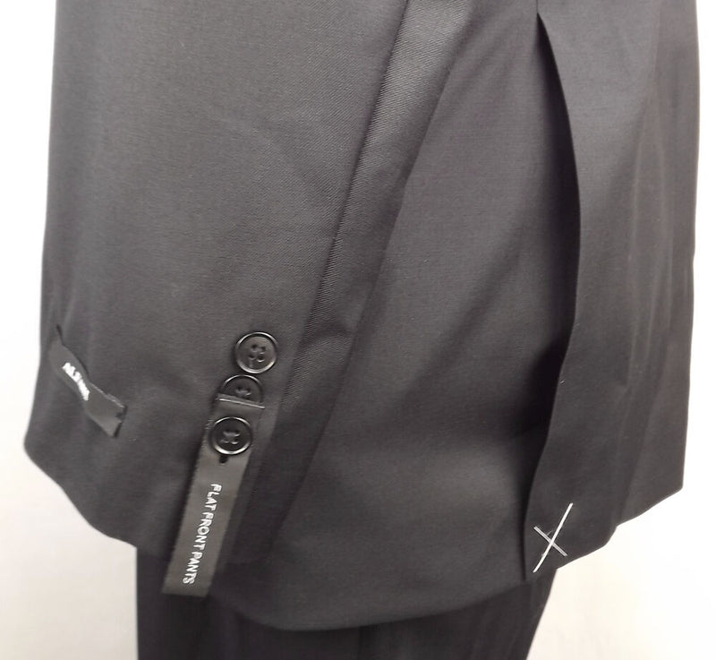 #Y395 NEW ALFANI Solid Black Wool Blend Two Button Suit 40R/34W $450