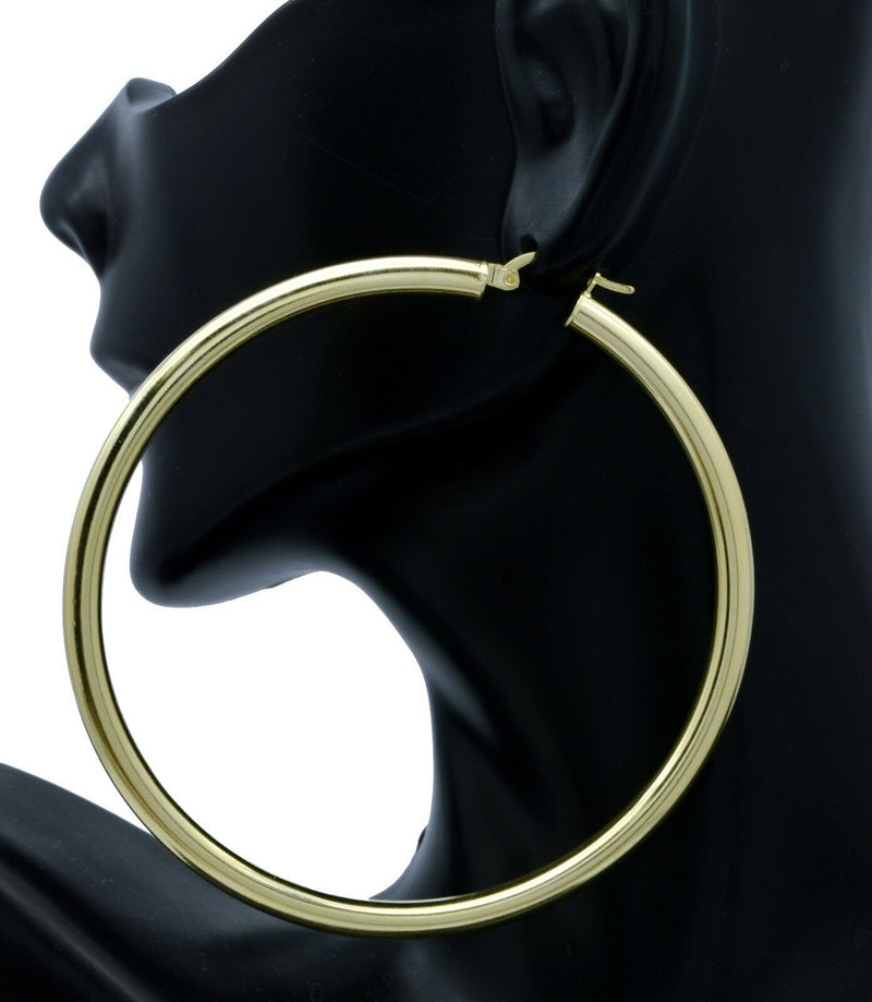 2.60'' 10k Solid Gold big Large hoop Plain Earrings 65mm x4mm