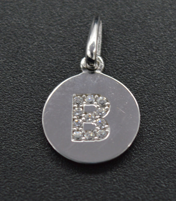 cz Round Cut Initial Letter B Pendent 0.18ct 14K White Gold