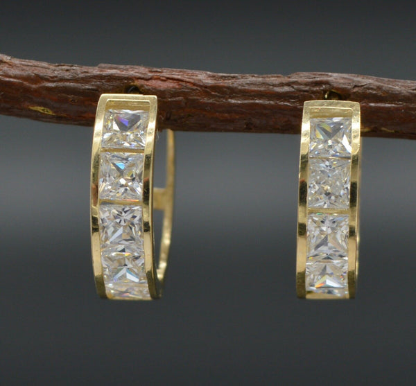 10k Solid Gold Channel-Set CZ Hoop Earrings 12mmX4mm 1.6GR