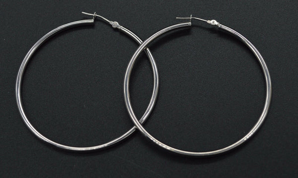 14K Solid White Gold 35MM Large Round Hoop Earrings