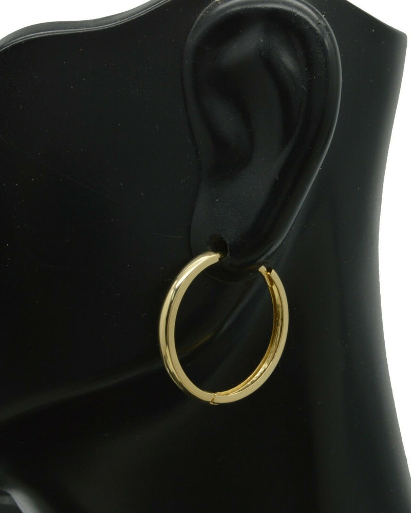 14K Solid Yellow Gold 20mm x 2mm Plain Huggie Hoop Earrings