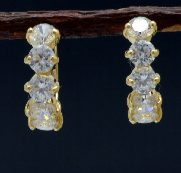 14K Solid Yellow Gold 1.25ct Created Diamond Huggie Hoop Earrings