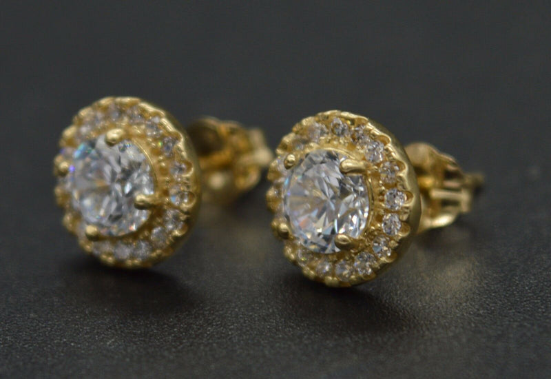 14k Solid Yellow Gold 1.50ct Round Brilliant Lab Diamond Halo Stud Earrings