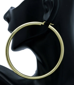 2.60'' 10k Solid Gold big Large hoop Plain Earrings 68mm x4mm 7gr