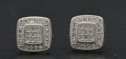 JM201 14K Solid White Gold 0.60ct Round Created Diamond Squared Stud Earrings