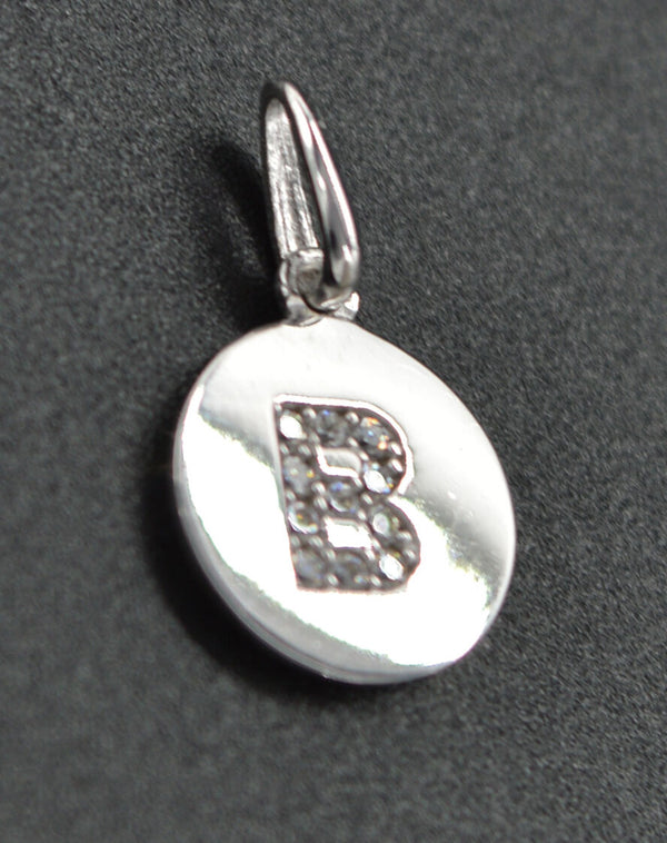 cz Round Cut Initial Letter B Pendent 0.18ct 14K White Gold