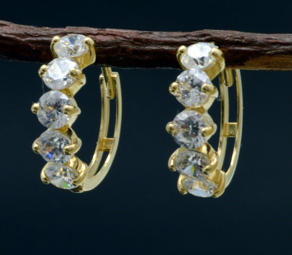 14K Solid Yellow Gold 1.25ct Created Diamond Huggie Hoop Earrings