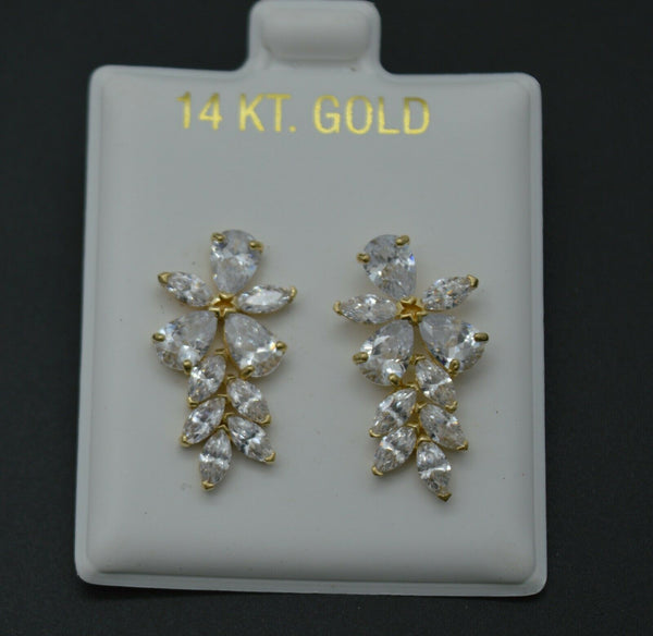 14K Solid Yellow Gold 2.00ct Marquise Created Diamond Cluster Stud Earrings