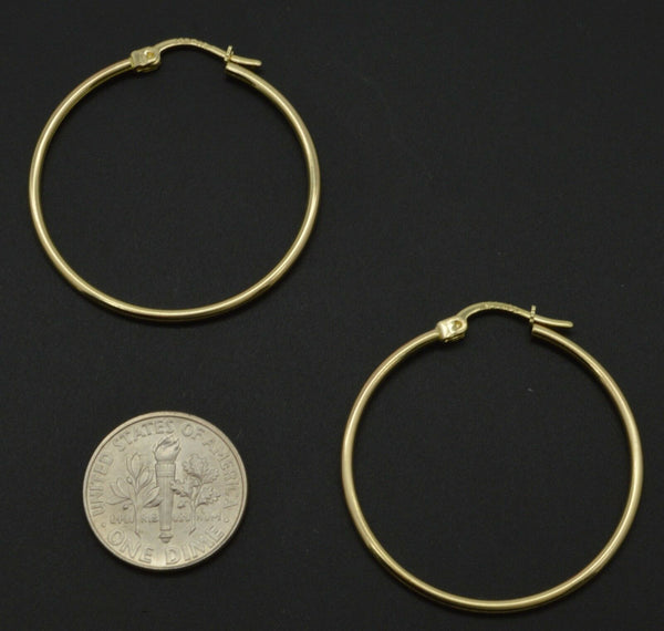 14k Solid Yellow Gold "Large" Plain Round hoop Earrings 30mm x1.5MM 1.3GR