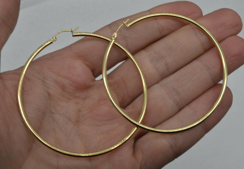 2 1/4'' 10k Solid Gold big Large hoop Plain Earrings 60mm x2mm  3.6gr