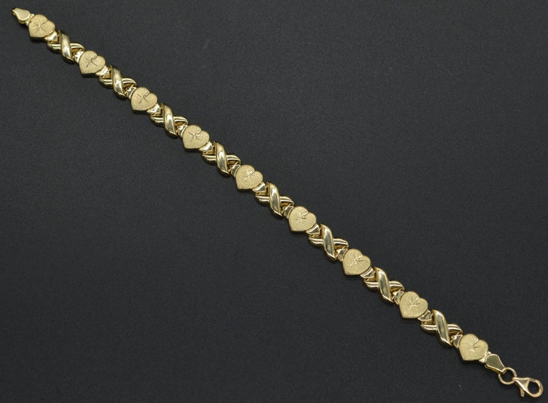 10k Solid Yellow Gold Hearts & Kisses Bracelet 7.5''  8mm 5.1gr