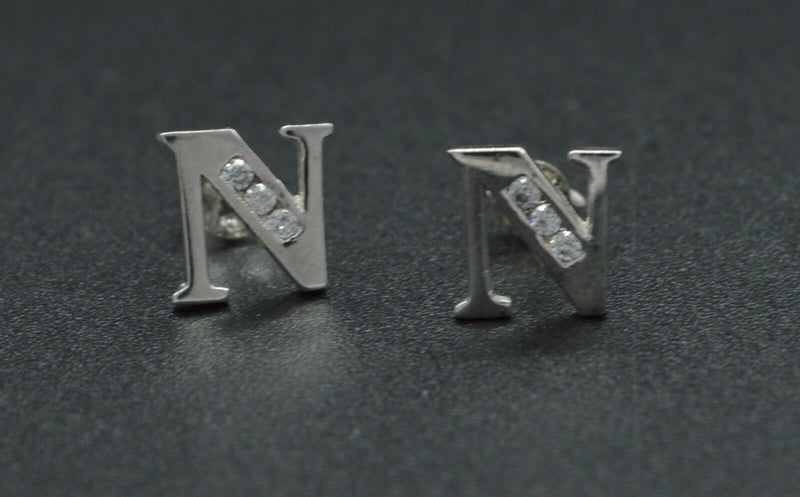 JM173 14k Solid White Gold Initial Letter 6.5mm (N) Stud Earrings Available A-Z