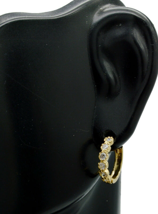 14K Solid Yellow Gold  .50ct Created Diamond petite Huggie Hoop Earrings