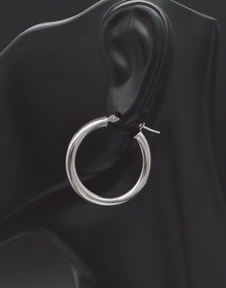 14k Solid White Gold Plain Round hoop Earrings. 25mm x2MM