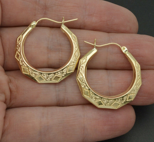 10k Solid Yellow Gold hoop shiny Door Knock Earrings 32mm  3.5GR