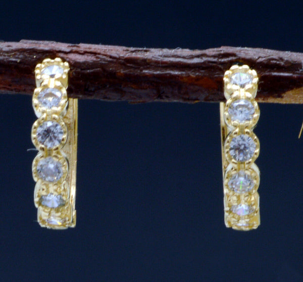 14K Solid Yellow Gold  .50ct Created Diamond petite Huggie Hoop Earrings