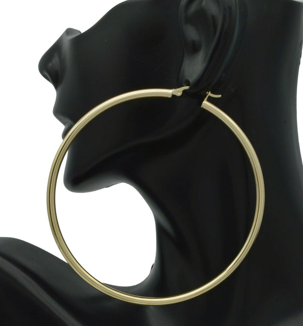 14k Solid Yellow Gold "big Large" Plain Round hoop Earrings 2.8'' 70mmx3MM 5.5GR