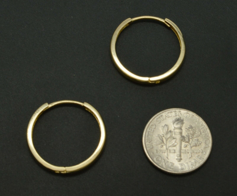 14K Solid Yellow Gold 20mm x 2mm Plain Huggie Hoop Earrings