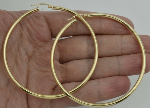 14k Solid Yellow Gold "big Large" Plain Round hoop Earrings 2.8'' 70mmx3MM 5.5GR