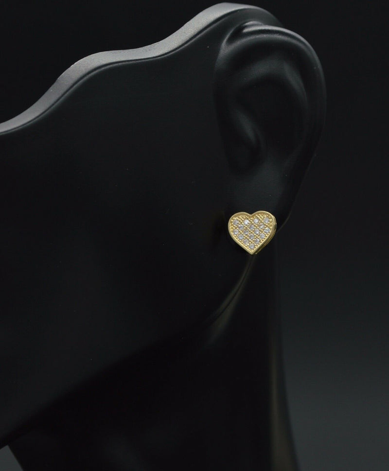 14K Solid Yellow Gold 7mm Heart White Cubic Zirconia(CZ) Stud Earrings