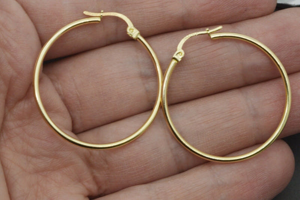 14k Solid Yellow Gold "Large" Plain Round hoop Earrings 30mm x1.5MM 1.3GR