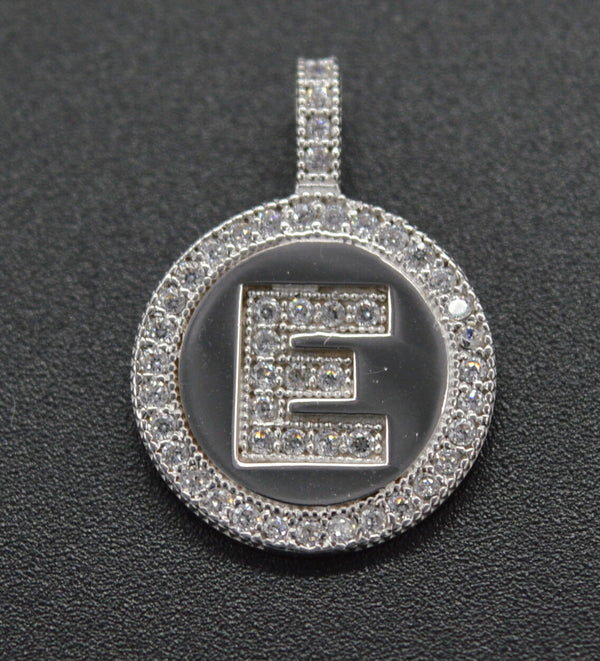 cz Round Cut Initial Letter E Pendent .25ct 14K White Gold