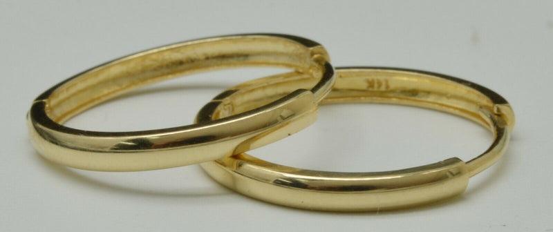 14K Solid Yellow Gold 20mm x 2mm Plain Huggie Hoop Earrings