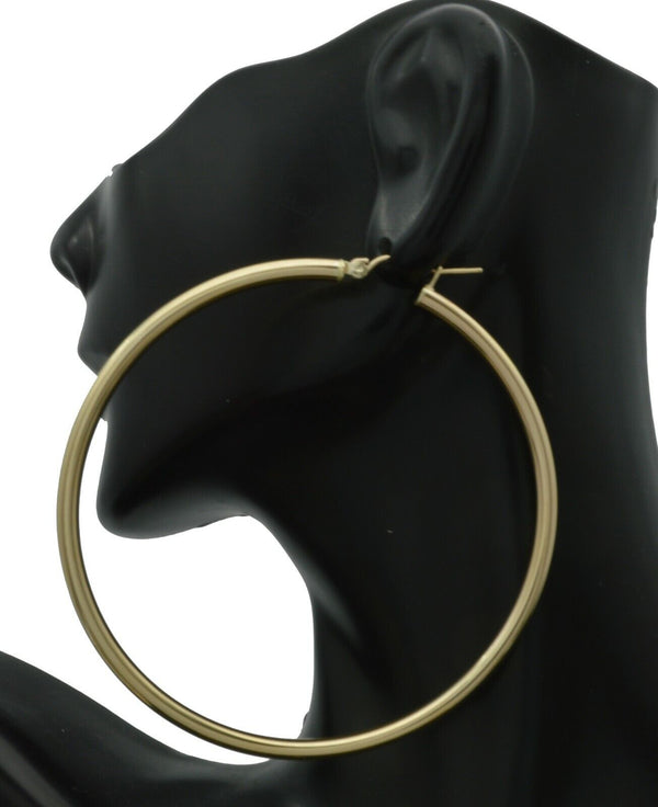 10k Solid Yellow Gold "big Large" Plain Round Hoop Earrings 2.60'' 65 x3MM 6.5GR