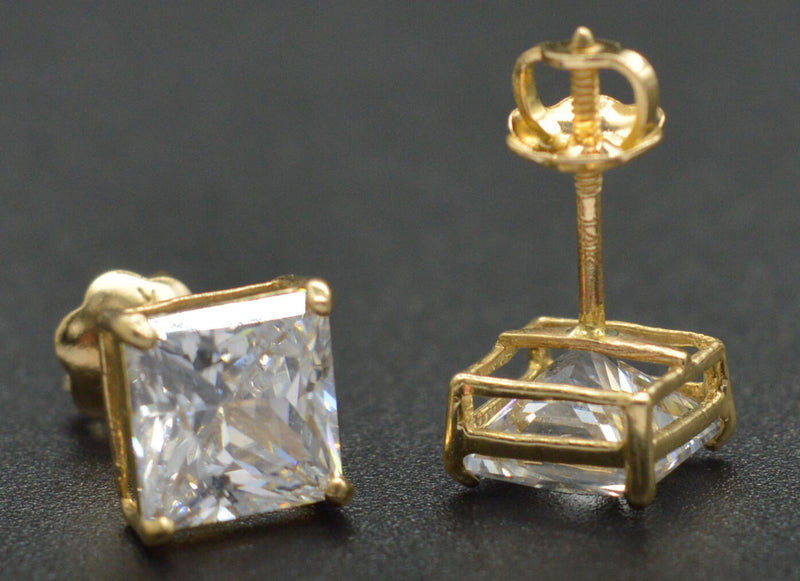 14k Solid Yellow Gold 1.50ct Created Diamond Princess-Cut Earrings  ScrewBack