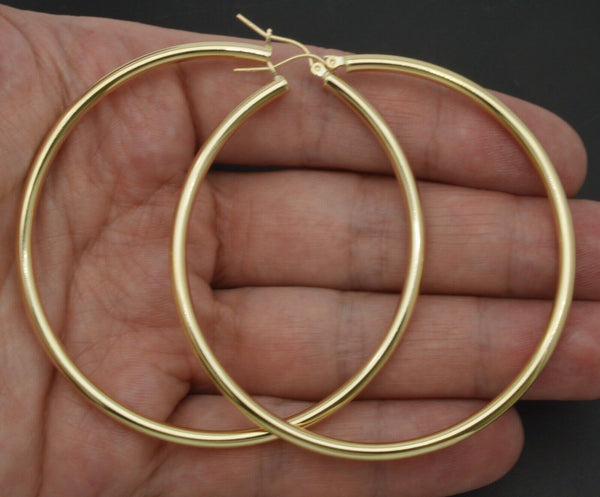 10k Solid Yellow Gold "big Large" Plain Round Hoop Earrings 2.60'' 65 x3MM 6.5GR