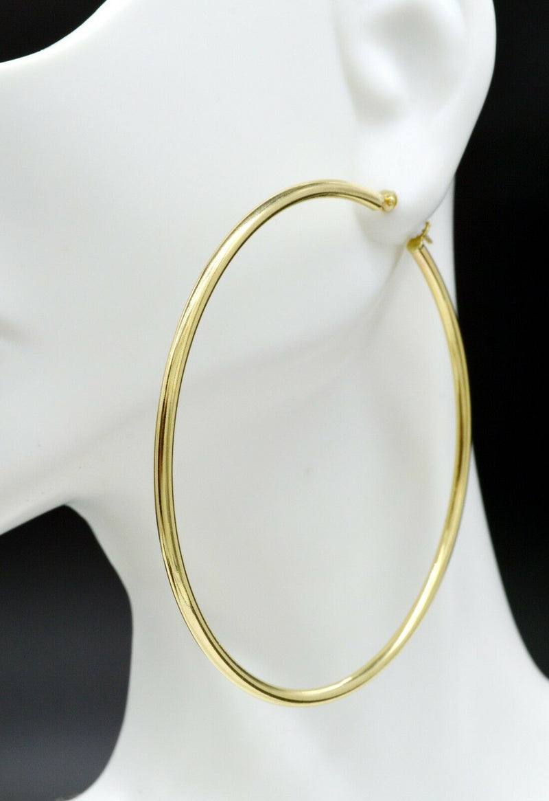 2 1/4'' 10k Solid Gold big Large hoop Plain Earrings 60mm x2mm  3.6gr