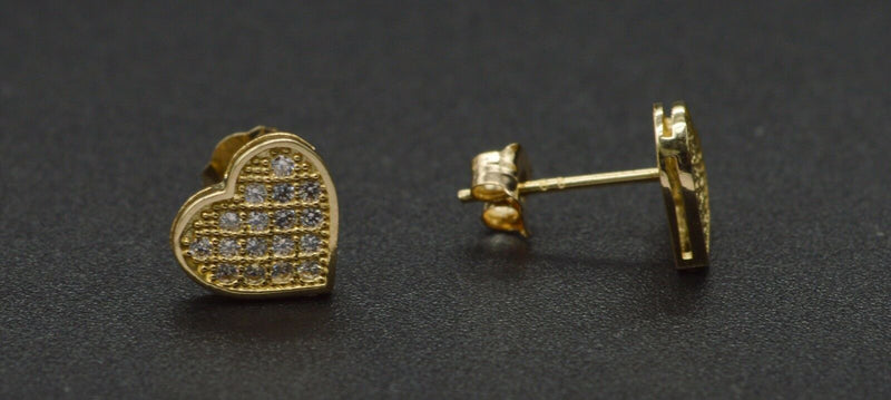 14K Solid Yellow Gold 7mm Heart White Cubic Zirconia(CZ) Stud Earrings