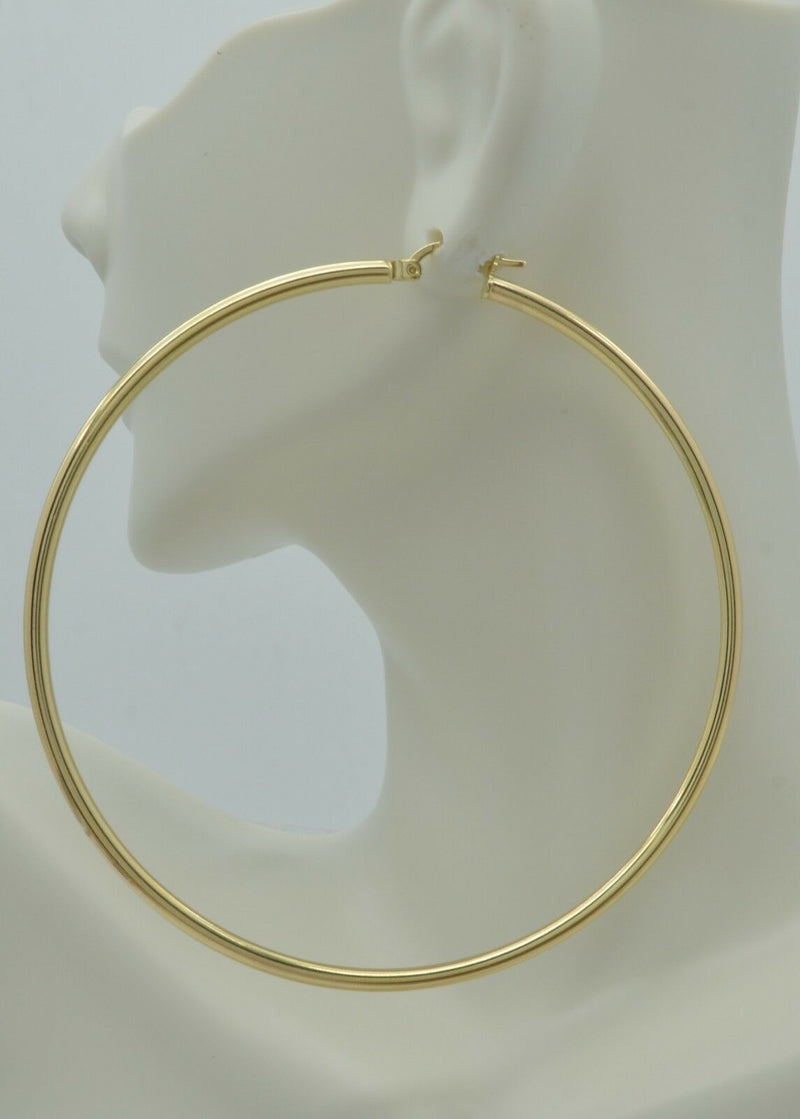 14k Solid Yellow Gold "big Large" Plain hoop Earrings 2.60'' 65mm x2MM 4.6GR