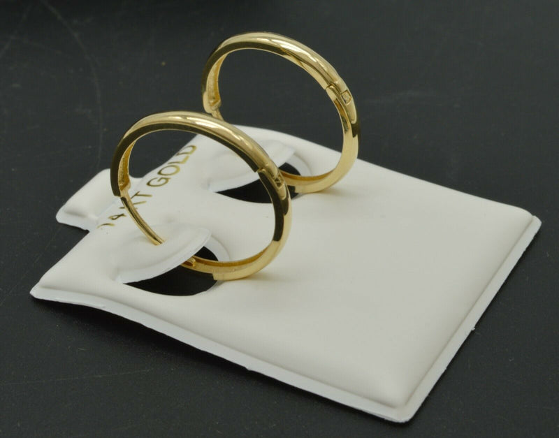 14K Solid Yellow Gold 20mm x 2mm Plain Huggie Hoop Earrings