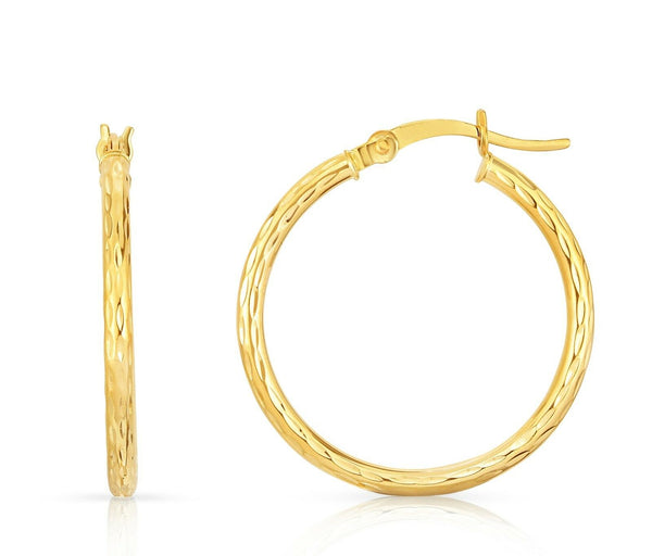 REAL 10K Yellow Gold hoop Diamond Cut Earrings 25mm x2mm 1.4gr