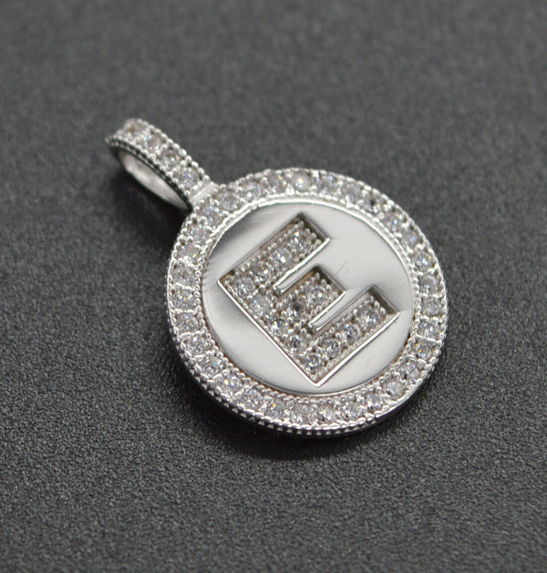 cz Round Cut Initial Letter E Pendent .25ct 14K White Gold