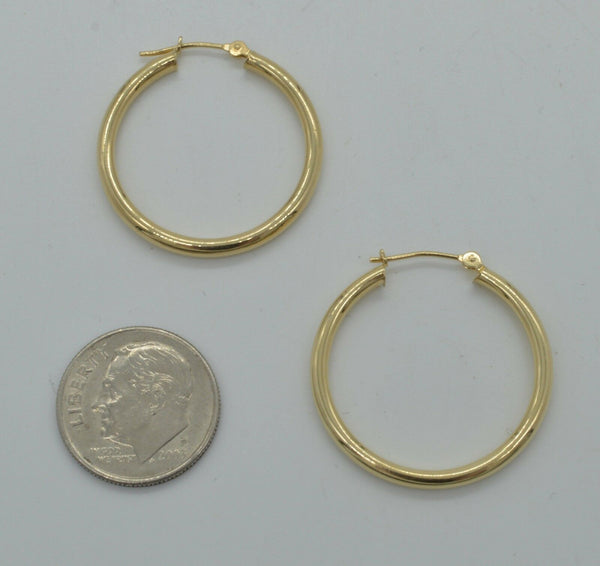 14k Solid Yellow Gold shine Hoop Earrings. 25 x 2MM
