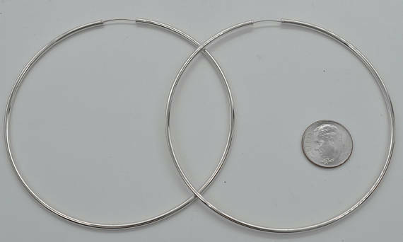 14k Solid White Gold big Large Endless hoop Earrings. 80mm x2 MM 3.4gr