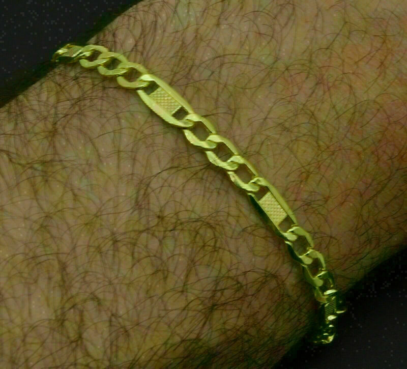 Real 10K Yellow Gold 5mm Fancy Textured Figaro Link Ankle Bracelet  9'' - 10''.jpg