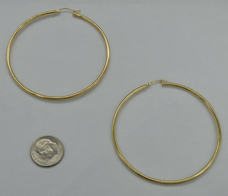 2 1/4'' 10k Solid Gold big Large hoop Plain Earrings 60mm x2mm  3.6gr