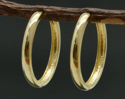 14K Solid Yellow Gold 20mm x 2mm Plain Huggie Hoop Earrings