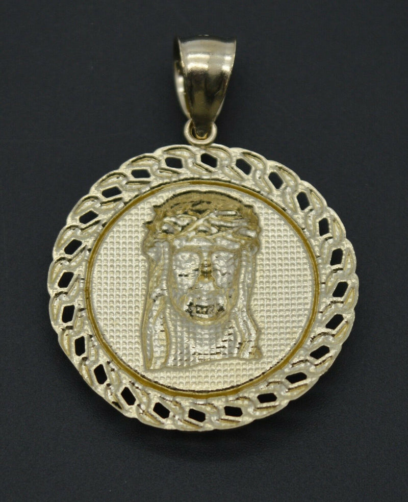 Real 10k Yellow Gold Cuban Bordered Diamond Cut 3D Jesus Head Pendant