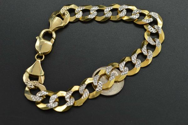 Mens 14k Solid Yellow Gold Diamond Cut Curb Cuban Chain Bracelet. 8.25" 26.gr