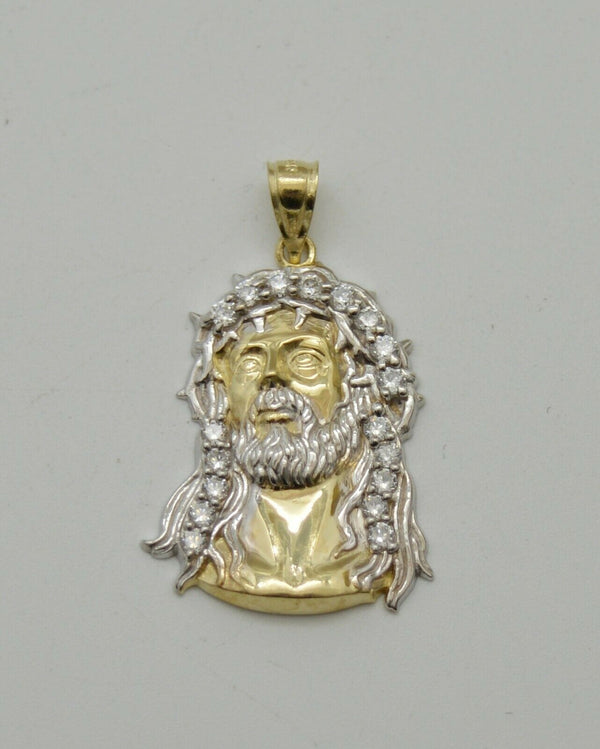 Real 10K Yellow Gold Jesus Head Diamond Cut Pendant + Chain 16"-24"