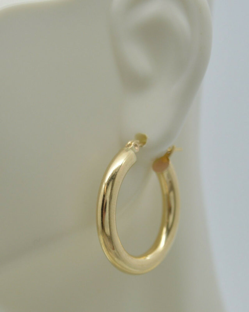 Real 14K Yellow Gold Hoop Shiny Earrings 25mm x4mm 2.6gr