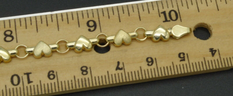 Real 10K Yellow Gold 5.3mm Puffed Heart Link Ankle Bracelet 9'' - 10''.jpg