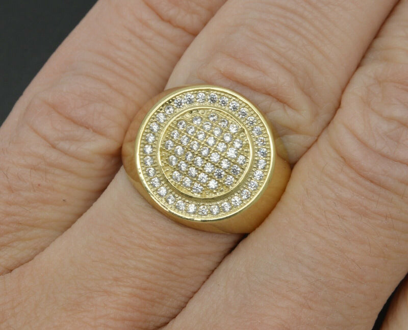 Real Solid 10K Yellow Gold Mens Hip Hop Round Micro Pave cz Ring ALL Sizes