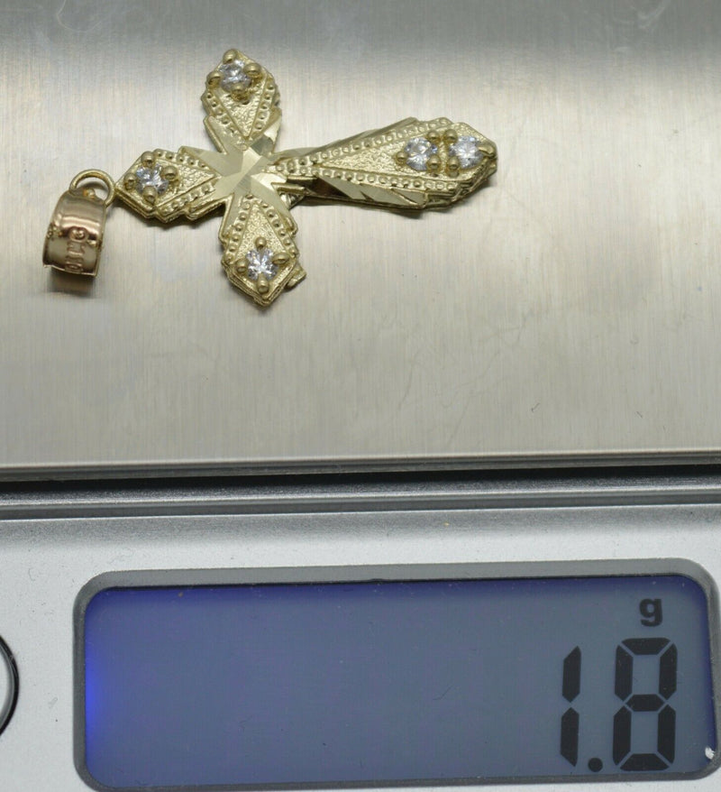 Real 10k Yellow Gold CZ  Cross Filigree Pendant + Chain 16''-24''