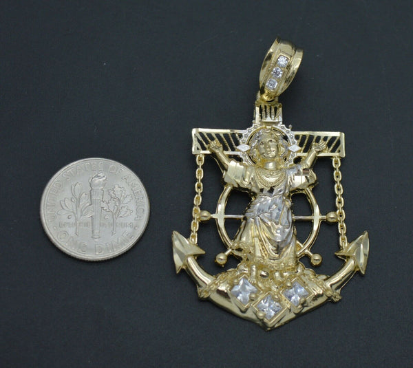 Real 10K Yellow Gold Baby Jesus Anchor Pendant Diamond Cut 5.2gr + Chain 16"-24"